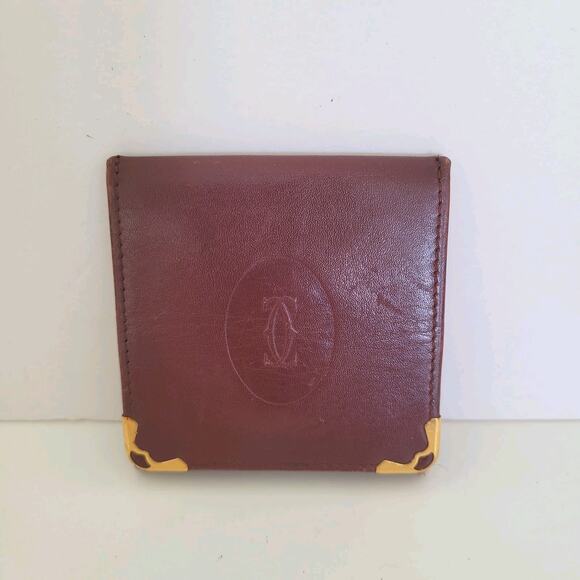 Must De Cartier Mini Coin Holder Wallet Bordeaux Leather Small Red Burgundy Pouc - Picture 2 of 7